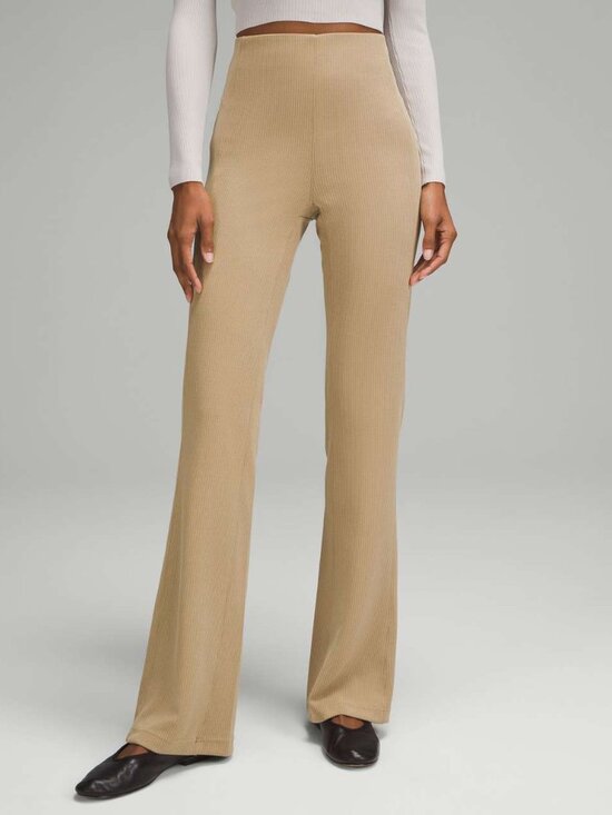 lululemon athletica Pants - Lululemon Ribbed Softstreme Flared Pants Size 4 Filbert Tan 8125